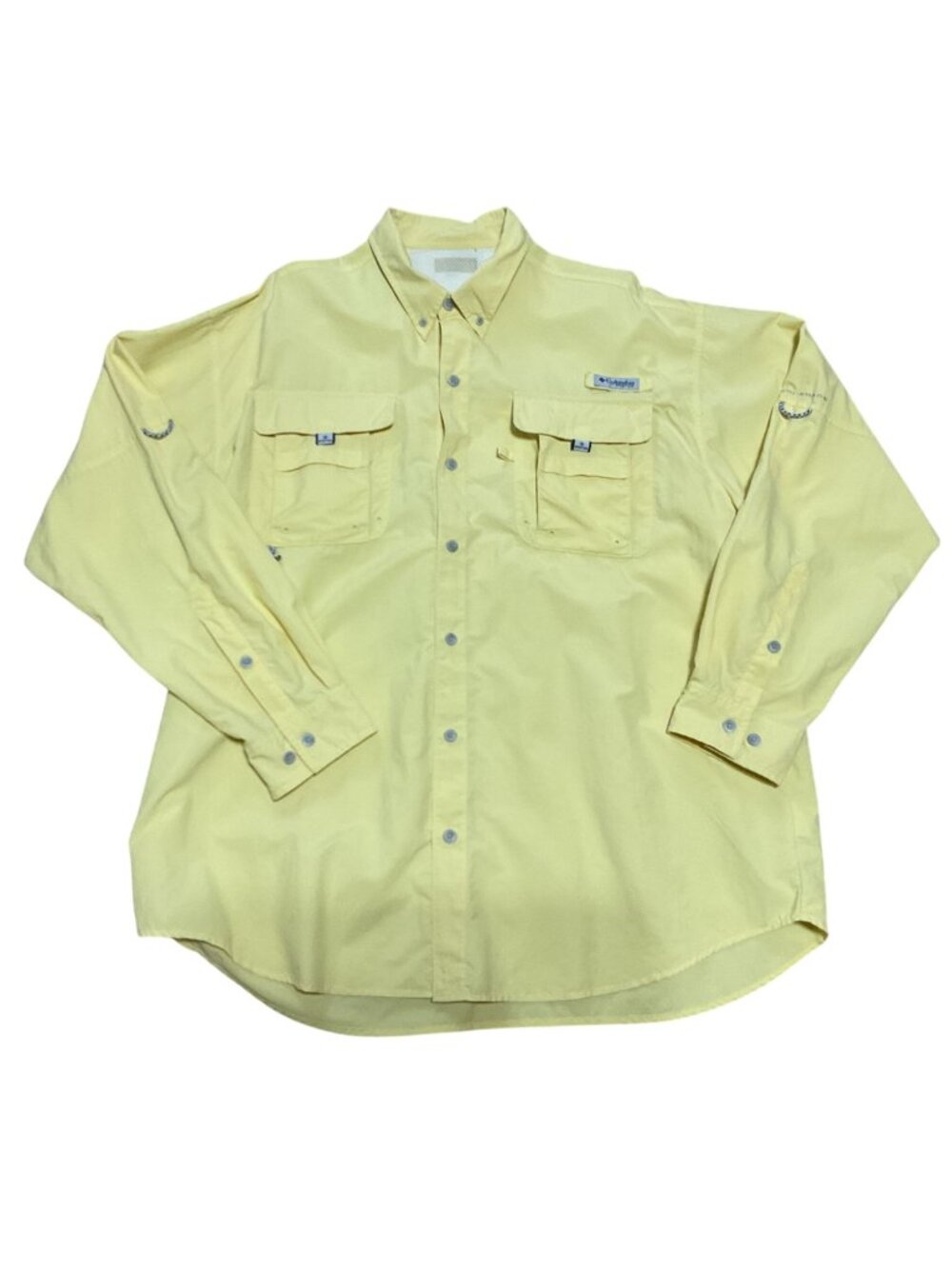 Columbia PFG Mens Button-Up Fishing Shirt 2XL Long Sleeve Tactical Nylon Yellow